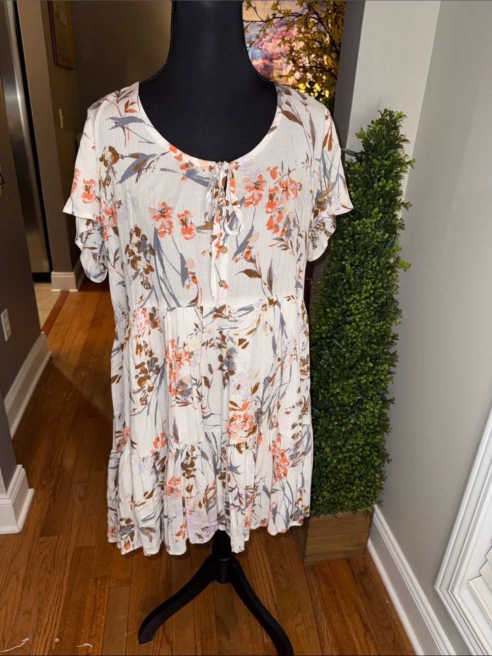 By Together Cream Dress with Brown Floral Print EUC